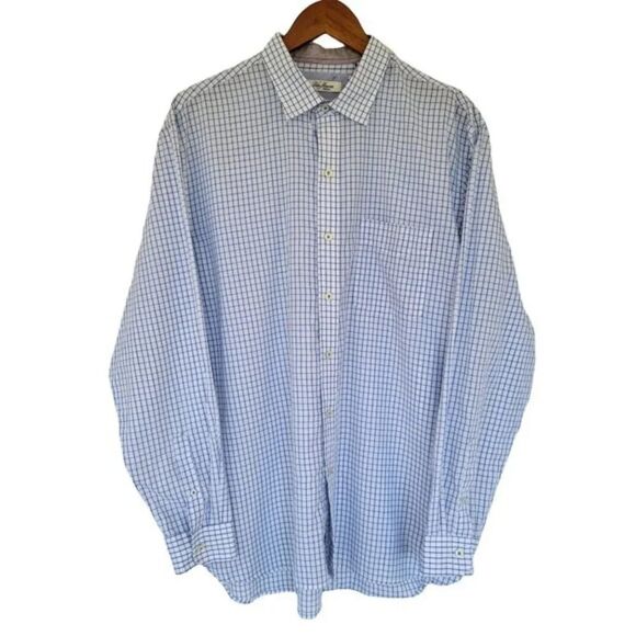 Van Heusen Long‎ Sleeve Button down Shirt Mens Size L Graph Check White Blue - Picture 1 of 16